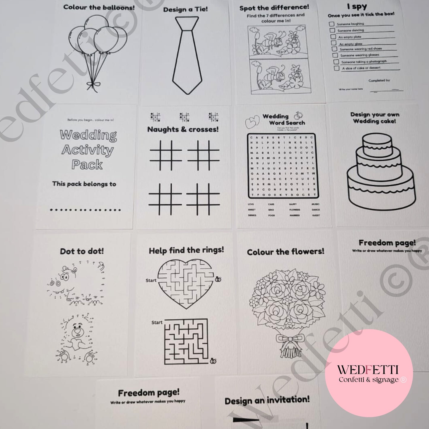Kids Wedding style activity packs + Crayons