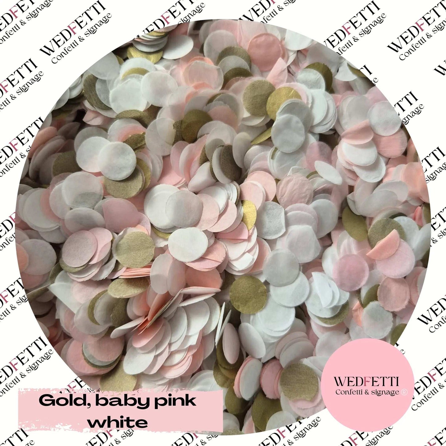 Slow falling paper Confetti - Gold, baby pink white WedFetti