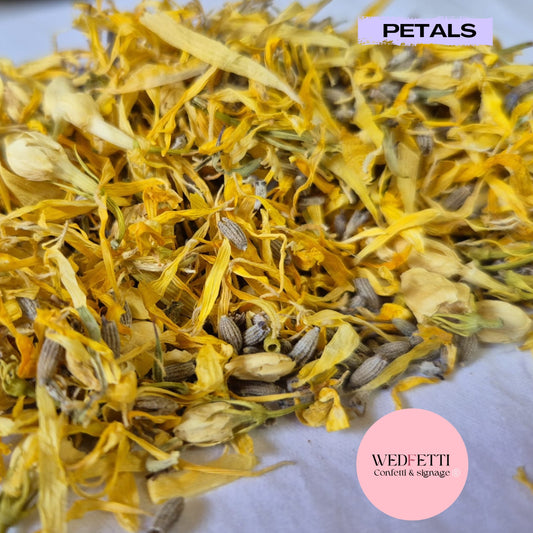 Petal Confetti Marigold with jasmine buds + lavender