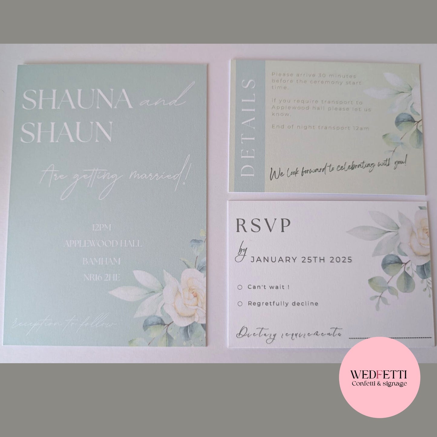 Invitation/RSVP/Details bundle 30 card pack - Classic Sage