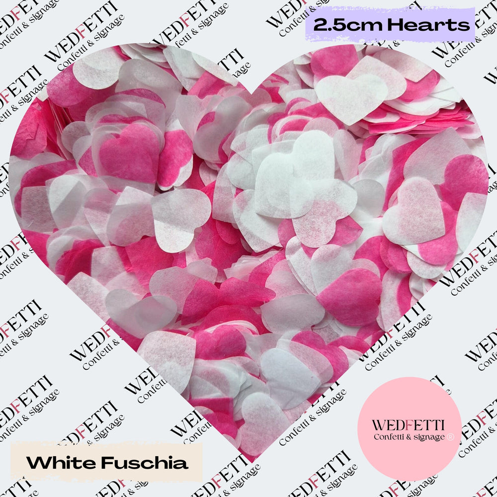 Biodegradable paper Confetti hearts - White Fuschia