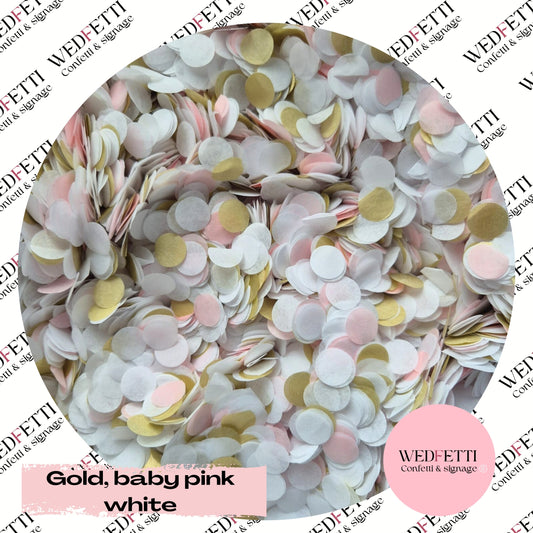 Slow falling paper Confetti - Gold, baby pink white