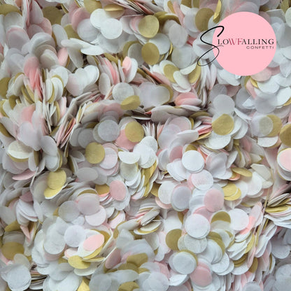 Slow falling paper Confetti - Gold, baby pink white