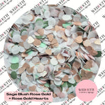Slow falling paper Confetti - Sage Blush Rose Gold + Rose Gold hearts