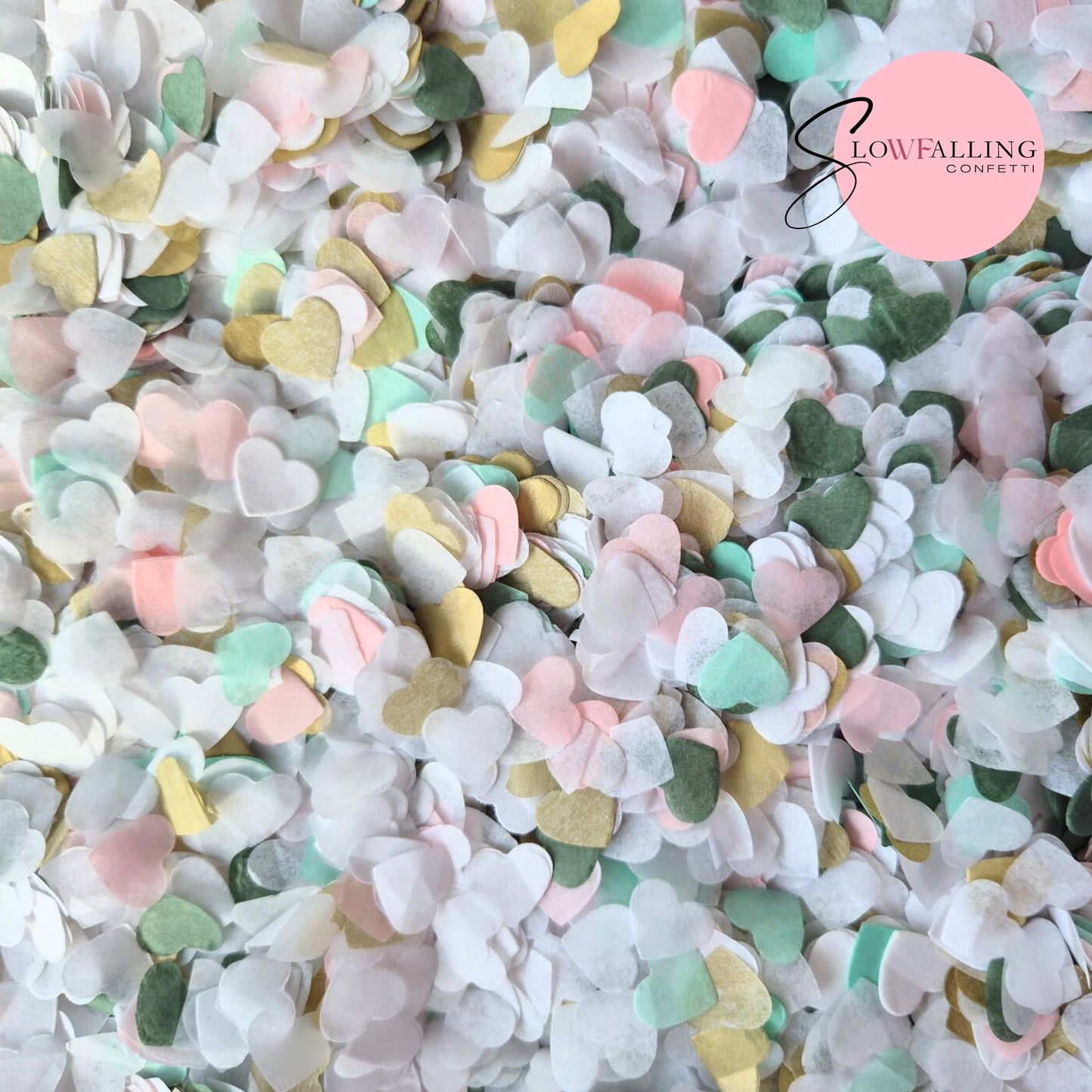Paper Confetti hearts 1.5cm - Sage Gold Blush