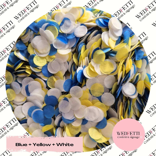 Slow falling paper Confetti - Yellow + White + Blue WedFetti