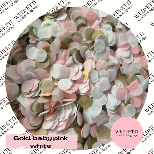 Slow falling paper Confetti - Gold, baby pink white WedFetti