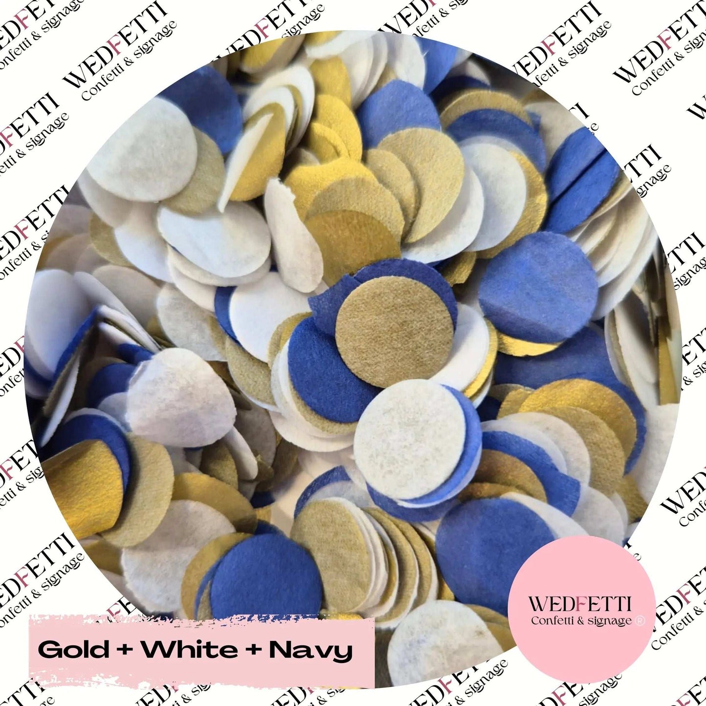 Slow falling paper Confetti - Gold + White + Navy - WedFetti Confetti & Signage