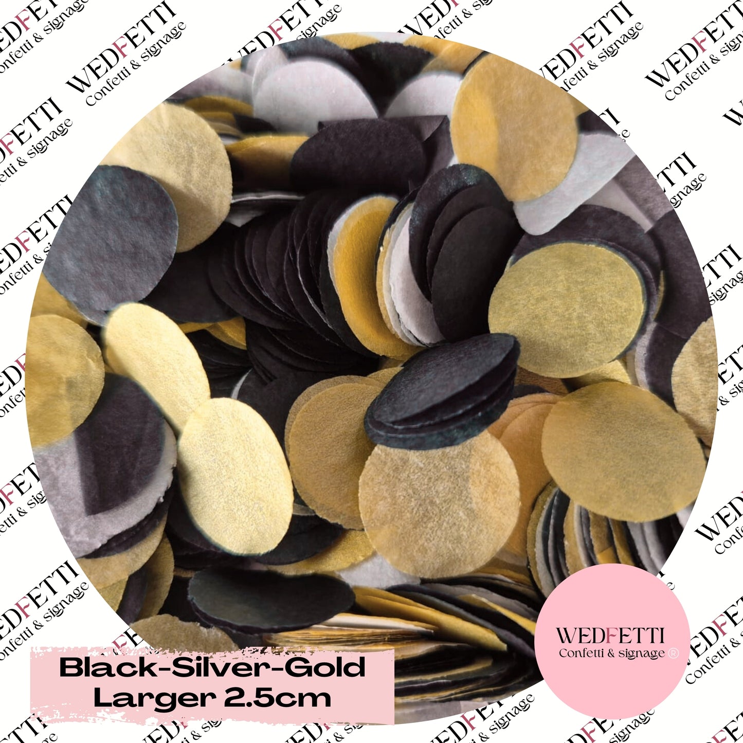 Slow falling paper Confetti larger 2.5cm - Black-Silver-Gold