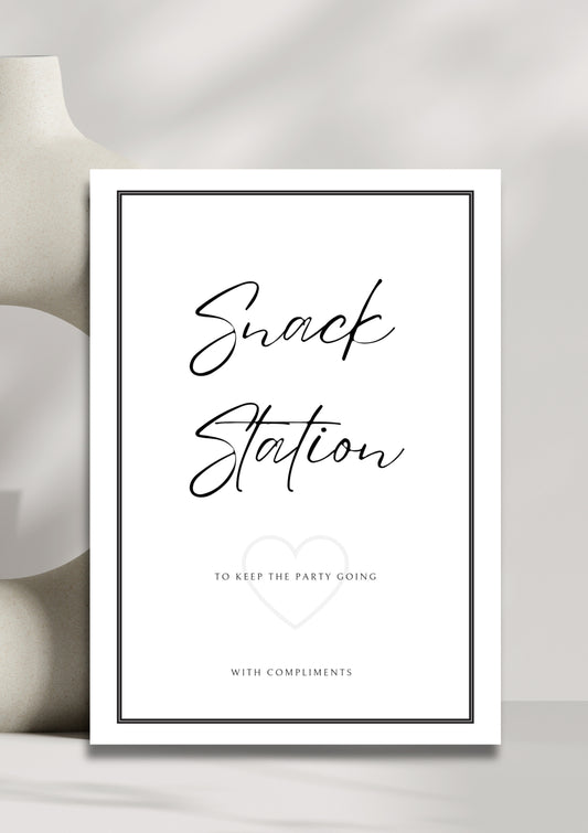 White stone collection - Snack station sign