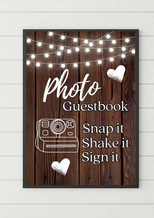 Rustic themed wedding sign photo Guestbook